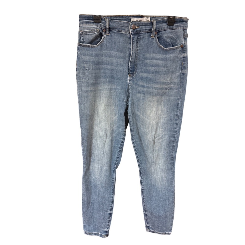 JustFab Womens High Waisted Skinny Jeans Light Wash Distressed Size 33